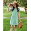 Arshiner Girls Summer Dress Tween Flutter Sleeve Pleated Front A Line Boho Beach Casual Dresses(Green)