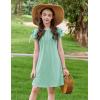 Arshiner Girls Summer Dress Tween Flutter Sleeve Pleated Front A Line Boho Beach Casual Dresses(Green)