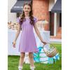 Arshiner Girls Summer Dress Tween Flutter Sleeve Pleated Front A Line Boho Beach Casual Dresses(Purple)
