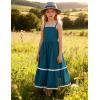 Arshiner Girls Summer Spaghetti Strap Dresses Flowy Tiered Cami Maxi Sundress with Pockets(Blue)