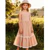 Arshiner Girls Summer Spaghetti Strap Dresses Flowy Tiered Cami Maxi Sundress with Pockets(Champagne)