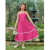 Arshiner Girls Summer Spaghetti Strap Dresses Flowy Tiered Cami Maxi Sundress with Pockets(Hot Pink)