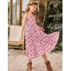Arshiner Girl’s Sundresses Summer Boho Strap Tiered Cami Maxi Dresses with Pockets(Pink Floral)