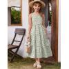 Arshiner Girl’s Sundresses Summer Boho Strap Tiered Cami Maxi Dresses with Pockets(White & Green Floral)