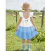 Arshiner Toddler Dress Little Girls Summer Cotton Backless High Low Hem Beach Casual Sundress with Pockets(Blue Color Block)