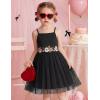 Arshiner Toddler Tulle Dress Summer Spaghetti Strap Party Tutu Flower Girl Dresses with Belt 3-8Y(Black)