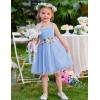 Arshiner Toddler Tulle Dress Summer Spaghetti Strap Party Tutu Flower Girl Dresses with Belt 3-8Y(Blue)
