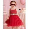 Arshiner Toddler Tulle Dress Summer Spaghetti Strap Party Tutu Flower Girl Dresses with Belt 3-8Y(Red)