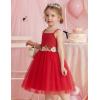 Arshiner Toddler Tulle Dress Summer Spaghetti Strap Party Tutu Flower Girl Dresses with Belt 3-8Y(Red)