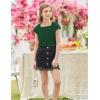 Arshiner Trendy Crop Tops for Girls Short Sleeve Summer Shirts Square Neck Slim Fit Tee Blouse(Green)
