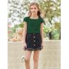 Arshiner Trendy Crop Tops for Girls Short Sleeve Summer Shirts Square Neck Slim Fit Tee Blouse(Green)