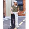 Arshiner Trendy Crop Tops for Girls Short Sleeve Summer Shirts Square Neck Slim Fit Tee Blouse(Leopard)