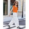 Arshiner Trendy Crop Tops for Girls Short Sleeve Summer Shirts Square Neck Slim Fit Tee Blouse(Orange)
