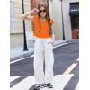 Arshiner Trendy Crop Tops for Girls Short Sleeve Summer Shirts Square Neck Slim Fit Tee Blouse(Orange)