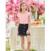 Arshiner Trendy Crop Tops for Girls Short Sleeve Summer Shirts Square Neck Slim Fit Tee Blouse(Pink)