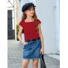 Arshiner Trendy Crop Tops for Girls Short Sleeve Summer Shirts Square Neck Slim Fit Tee Blouse(Red)