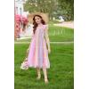 Arshiner Tween Girls Dress Ruffle Sleeve Elastic Straps Smocked A-Line Tulle Summer Long Patry Birthday Sundress(Rainbow)
