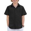 Arshiner Boys Cuban Guayabera Shirt Short Sleeve Button Down Shirt Summer Casual Linen Shirts for Kids 4-12 Years(Black)