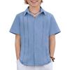 Arshiner Boys Cuban Guayabera Shirt Short Sleeve Button Down Shirt Summer Casual Linen Shirts for Kids 4-12 Years(Blue)