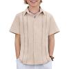 Arshiner Boys Cuban Guayabera Shirt Short Sleeve Button Down Shirt Summer Casual Linen Shirts for Kids 4-12 Years(Champagne)