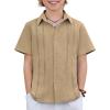 Arshiner Boys Cuban Guayabera Shirt Short Sleeve Button Down Shirt Summer Casual Linen Shirts for Kids 4-12 Years(Khaki)