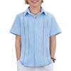 Arshiner Boys Cuban Guayabera Shirt Short Sleeve Button Down Shirt Summer Casual Linen Shirts for Kids 4-12 Years(Light Blue)