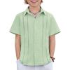 Arshiner Boys Cuban Guayabera Shirt Short Sleeve Button Down Shirt Summer Casual Linen Shirts for Kids 4-12 Years(Light Green)