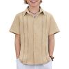 Arshiner Boys Cuban Guayabera Shirt Short Sleeve Button Down Shirt Summer Casual Linen Shirts for Kids 4-12 Years(Light Khaki)