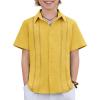 Arshiner Boys Cuban Guayabera Shirt Short Sleeve Button Down Shirt Summer Casual Linen Shirts for Kids 4-12 Years(Yellow)