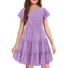 Arshiner Girls 2025 Summer Dresses Pom Poms Flutter Ruffle Sleeve Midi Polka Dot V Neck Dress with Pockets(Lilac)