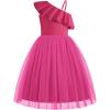 Arshiner Girls Dresses Ruffle Trim Off Shoulder Formal Wedding Party Fancy Summer Tulle Dress for 6-14 Years(Hot Pink)