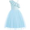 Arshiner Girls Dresses Ruffle Trim Off Shoulder Formal Wedding Party Fancy Summer Tulle Dress for 6-14 Years(Light Blue)