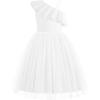 Arshiner Girls Dresses Ruffle Trim Off Shoulder Formal Wedding Party Fancy Summer Tulle Dress for 6-14 Years(White)