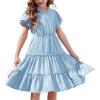Arshiner Girls Dresses Summer Ruffle Sleeve Swiss Dot V Neck Twirl Birthday Party Midi Dress with Pockets(Light Blue)