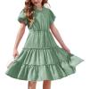 Arshiner Girls Dresses Summer Ruffle Sleeve Swiss Dot V Neck Twirl Birthday Party Midi Dress with Pockets(Light Green)