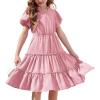 Arshiner Girls Dresses Summer Ruffle Sleeve Swiss Dot V Neck Twirl Birthday Party Midi Dress with Pockets(Pink)