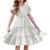 Arshiner Girls Dresses Summer Ruffle Sleeve Swiss Dot V Neck Twirl Birthday Party Midi Dress with Pockets(White)