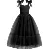 Arshiner Girls Dresses Summer Sleeveless Bow-Tie Straps Birthday Party Long Tulle Dress(Black)