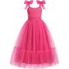 Arshiner Girls Dresses Summer Sleeveless Bow-Tie Straps Birthday Party Long Tulle Dress(Hot Pink)