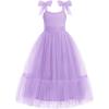Arshiner Girls Dresses Summer Sleeveless Bow-Tie Straps Birthday Party Long Tulle Dress(Lavender)