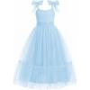 Arshiner Girls Dresses Summer Sleeveless Bow-Tie Straps Birthday Party Long Tulle Dress(Light Blue)