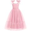 Arshiner Girls Dresses Summer Sleeveless Bow-Tie Straps Birthday Party Long Tulle Dress(Light Pink)