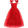 Arshiner Girls Dresses Summer Sleeveless Bow-Tie Straps Birthday Party Long Tulle Dress(Red)