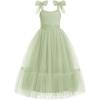 Arshiner Girls Dresses Summer Sleeveless Bow-Tie Straps Birthday Party Long Tulle Dress(Sage Green)