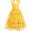 Arshiner Girls Dresses Summer Sleeveless Bow-Tie Straps Birthday Party Long Tulle Dress(Yellow)