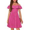 Arshiner Girls Dresses Summer Spaghetti Strap Cold Shoulder Ruffle Button Down A Line Dresses(Hot Pink)
