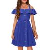 Arshiner Girls Dresses Summer Spaghetti Strap Cold Shoulder Ruffle Button Down A Line Dresses(Royal Blue)