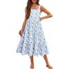 Arshiner Girl’s Sundresses Summer Boho Strap Tiered Cami Maxi Dresses with Pockets(Blue & White Floral)