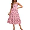 Arshiner Girl’s Sundresses Summer Boho Strap Tiered Cami Maxi Dresses with Pockets(Pink Floral)