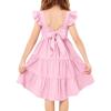Arshiner Toddler Dress Little Girls Summer Cotton Backless High Low Hem Beach Casual Sundress with Pockets(Pink)